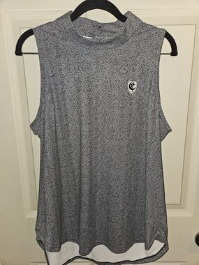 Peter Millar Sleeveless Mock Neck Gray Geometric Tank